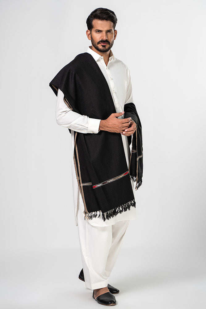 Brandy Wear Speical Men's Winter Pashmina Woolen Shawl - (Black) - JS-01